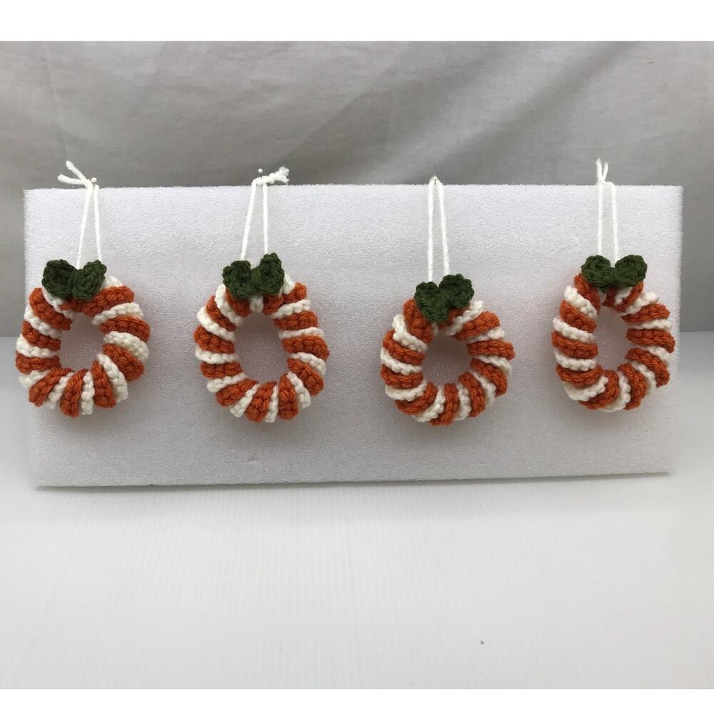 Handmade Crochet Christmas Orange Wreath Set of 4 Hanging Tree Ornaments